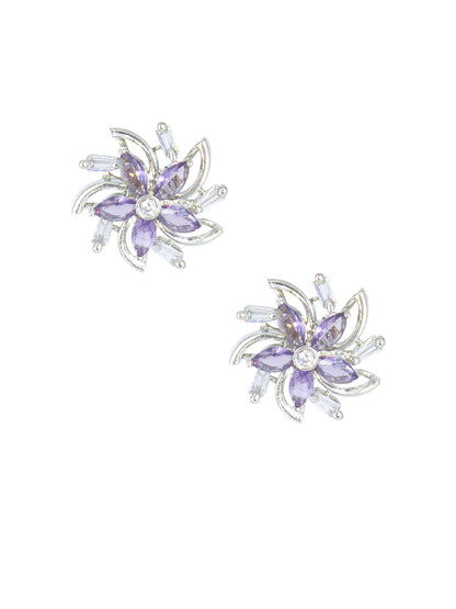 Silver Plated Mint Blue Floral AD Stud Earrings For Women