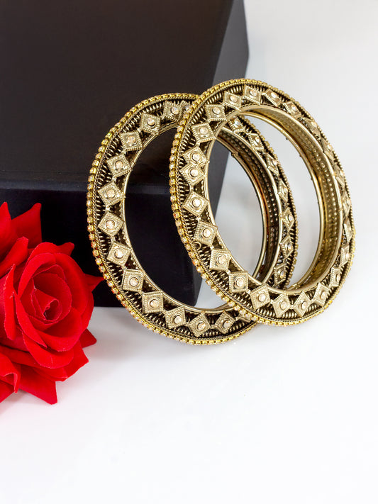 Set Of 2 Brass-Plated Stone-Studded Antique Bangles
