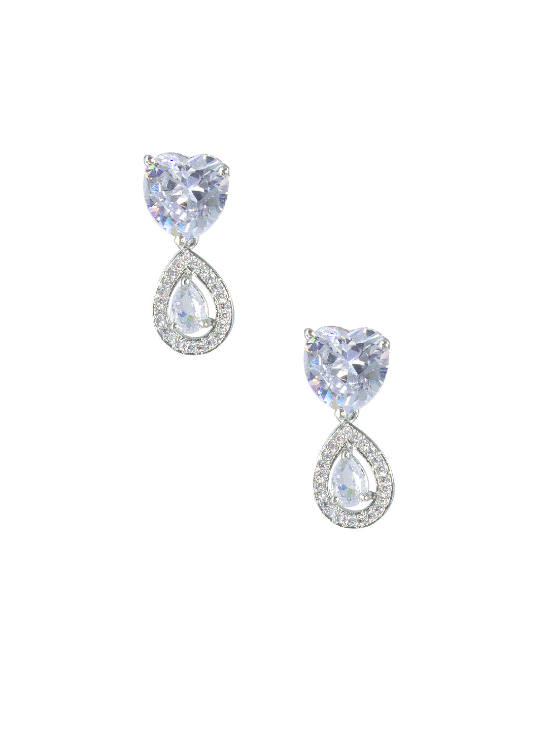 Silver Plated Heart AD Drop Earrings for Women