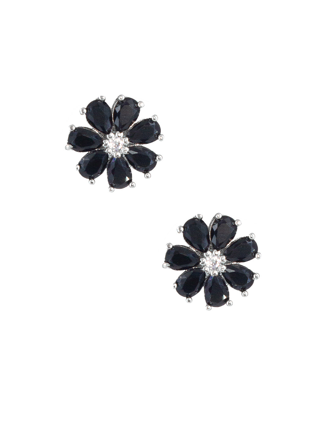Silver Plated Blue Floral AD Stud Earrings For Women