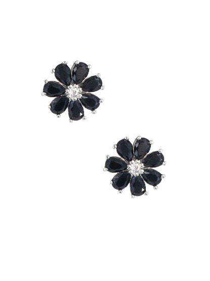 Silver Plated Blue Floral AD Stud Earrings For Women