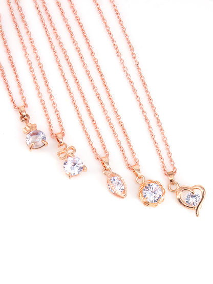 PRIVIU Rose Gold Pendant Necklace For Women And Girls ( Set Of 5)