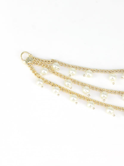 PRIVIU Gold-Plated 3-Layered Beads & Jhumki Spherical Shaped Drop Ear Cuff