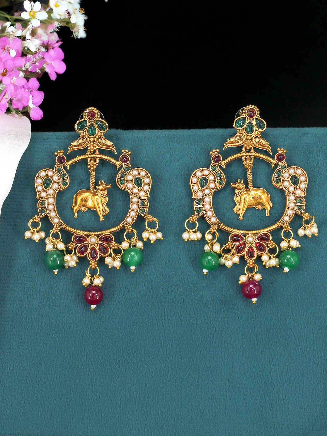Green & Red Nandi Traditional Earrings