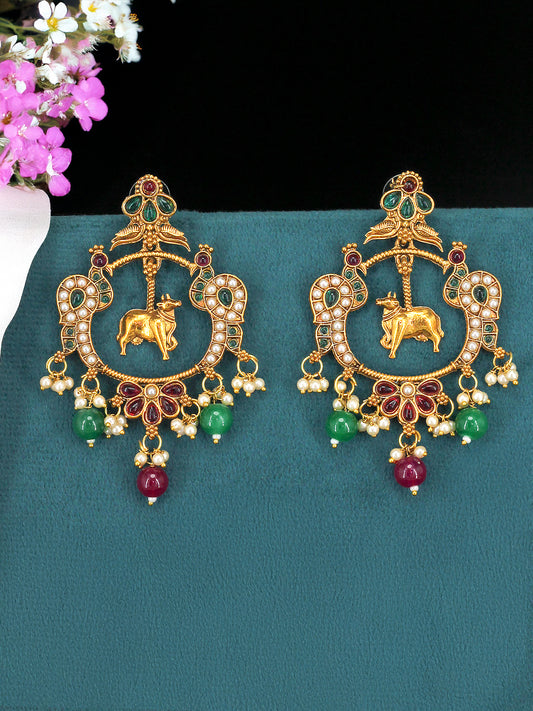 Green & Red Nandi Traditional Earrings