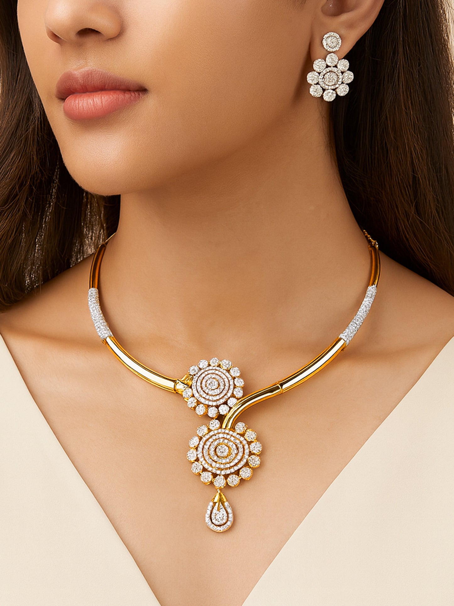 Gold Plated AD Minimal Designer Jewellery Set For Women