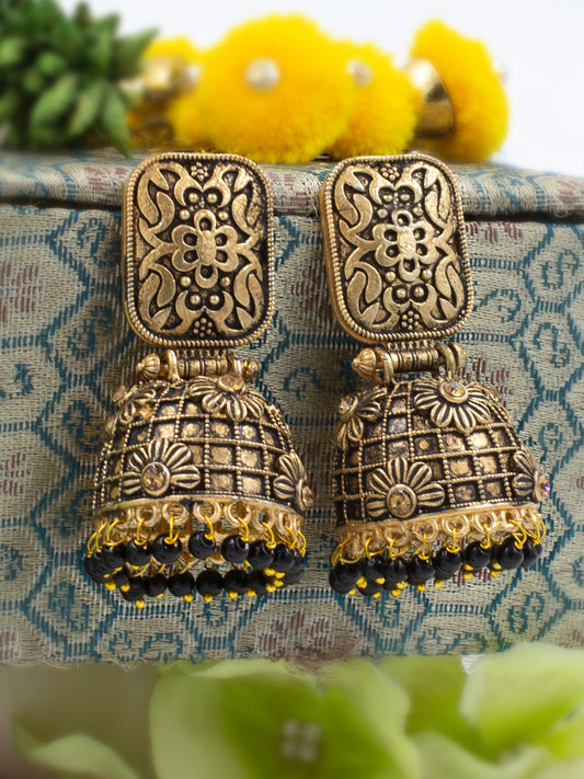 Black Beads Drop Jhumka Earrings
