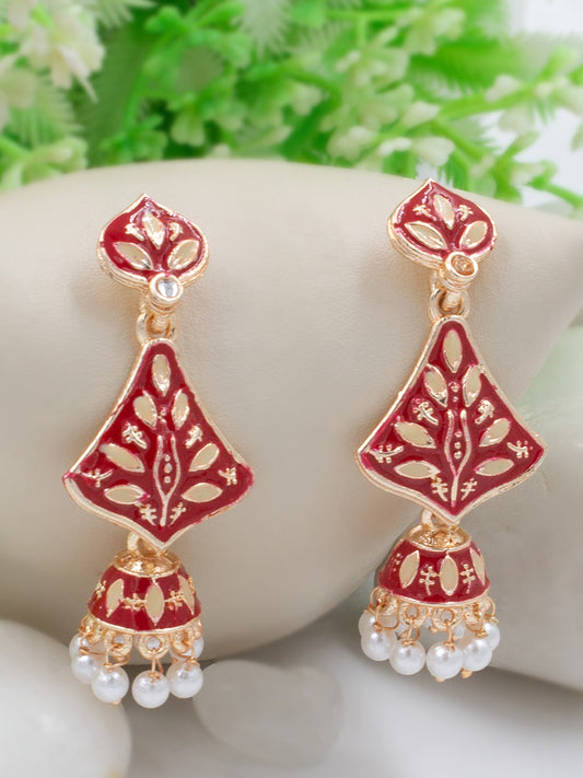 Red Beads Drop Jhumka Earrings
