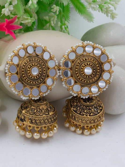 Floral Stone & Mirror Jhumka Earrings