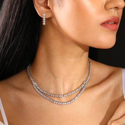 Double Layered Trendy Solitaire AD Jewellery Set