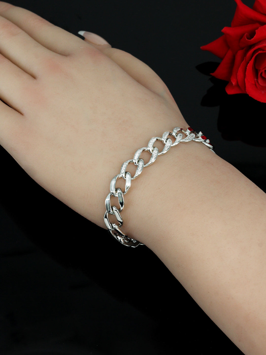 Stainless Steel Anti Tarnish American Diamond Link Chain Bracelet