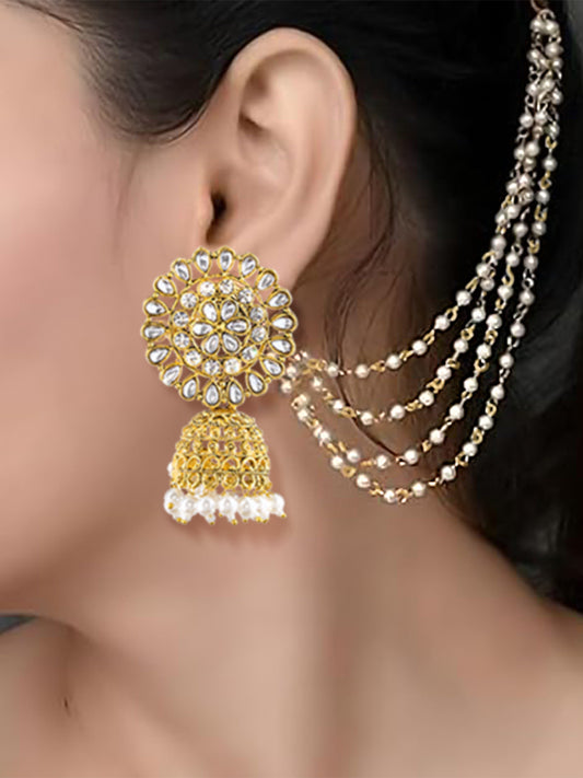 Floral Jhumka Earrings With Chain