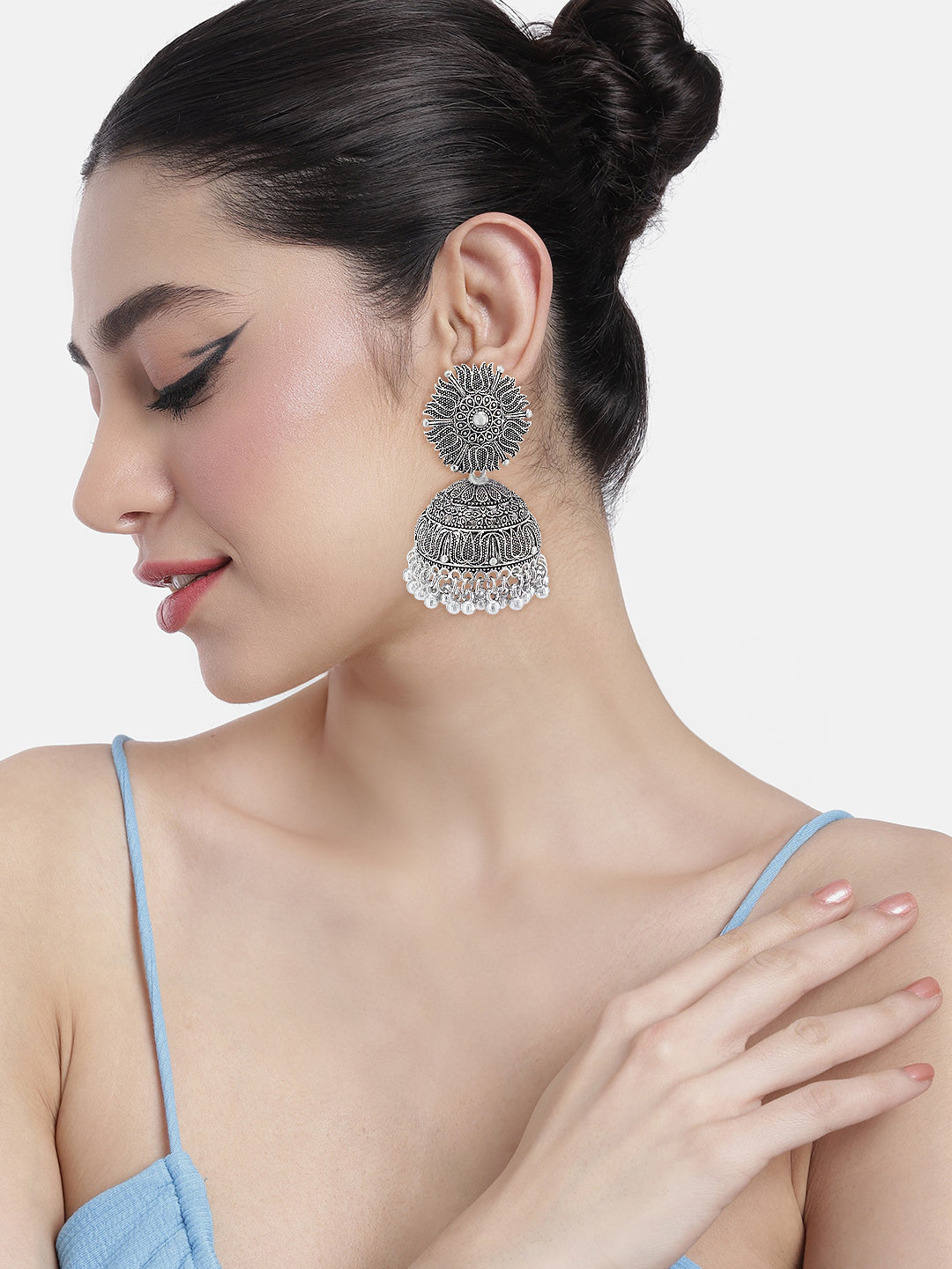 Pack Of 2 Floral Oxidised Jhumkas Earrings