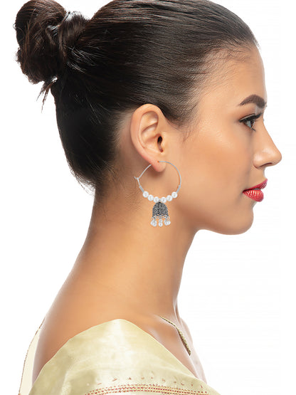 Oxidized Beads Drop Hoop Jhumka Earrings