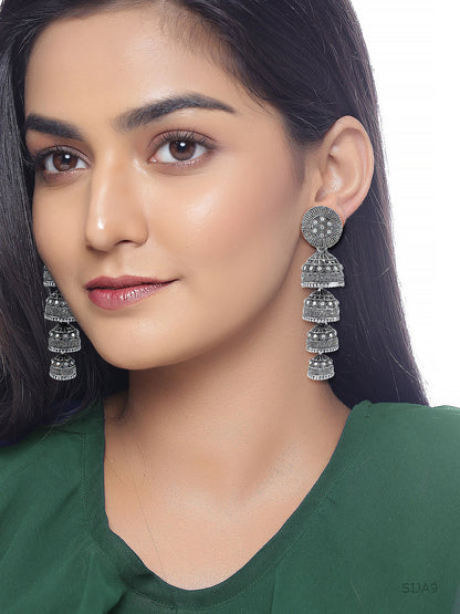 Oxidized Floral Multi Layered Jhumka Earrings