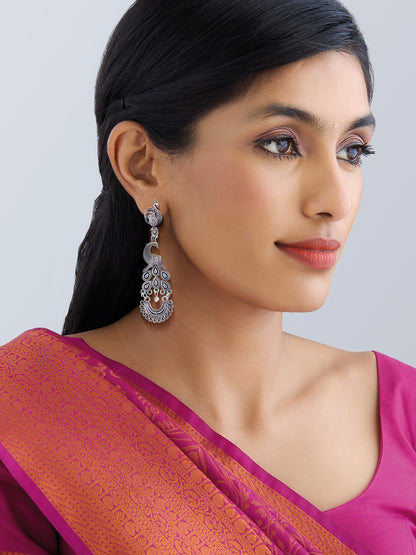 Silver Oxidized Peacock Drop Earrings