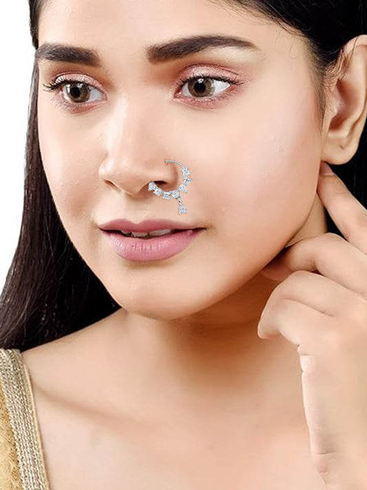 Rhodium Plated American Dimaond Drop Nose Ring