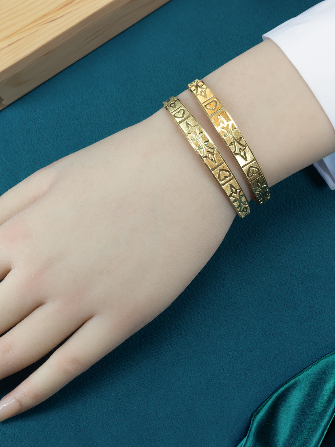 Gold Plated Kada Style Adjustable Brass Bangle Pair