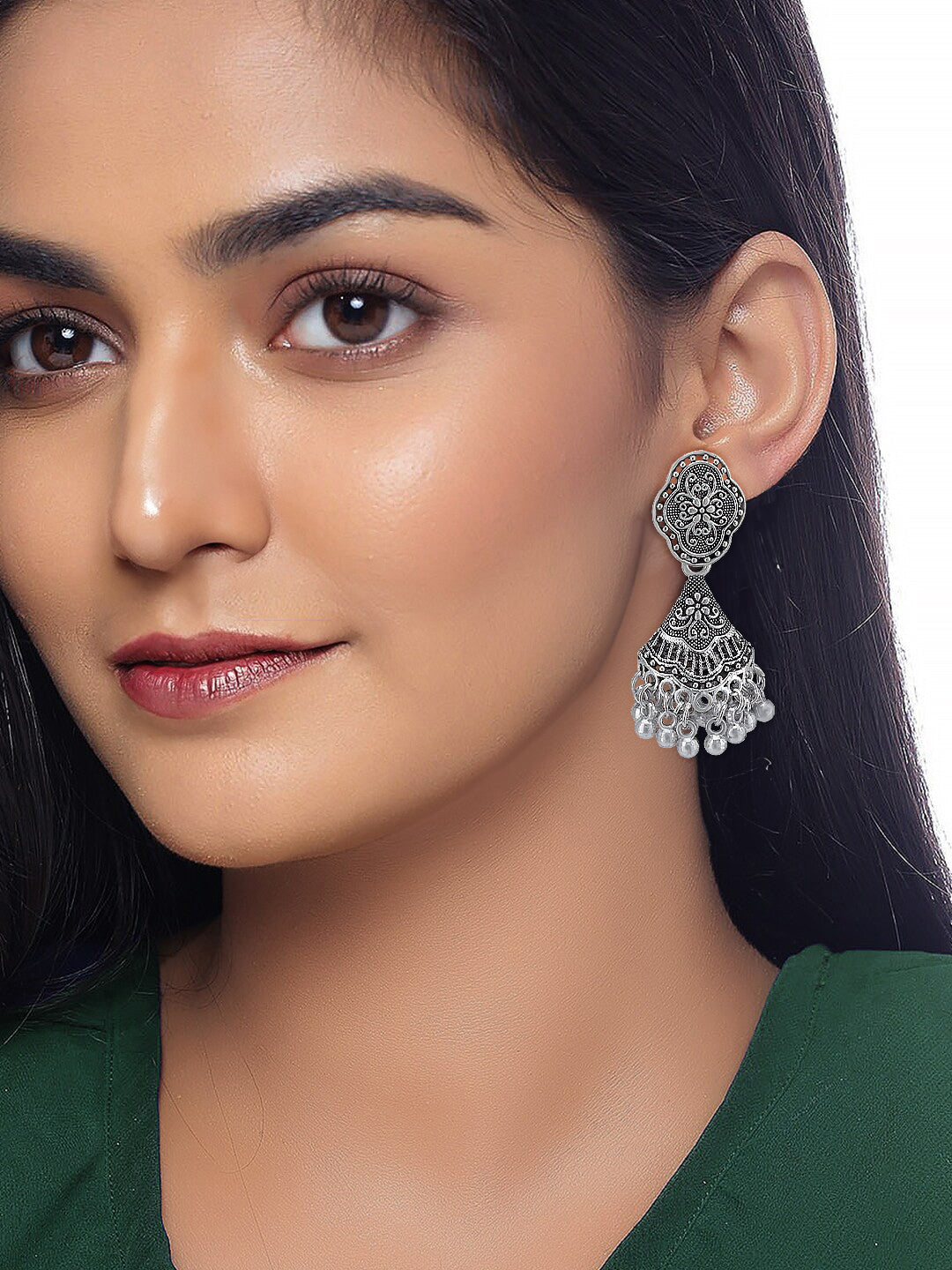 Pack Of 3 Traditional Silver Oxidised Jhumkas