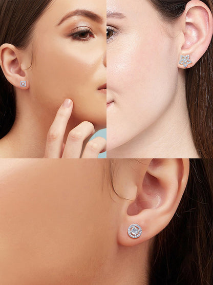 Pack of 3 Geometric AD Trendy Earrings