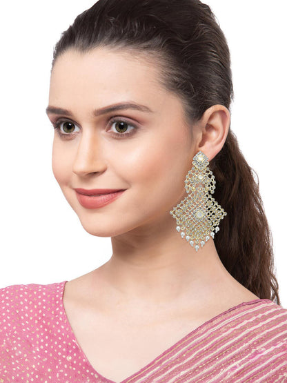 Gold Plated CZ & Beads Studded Earring With Maang Tikka
