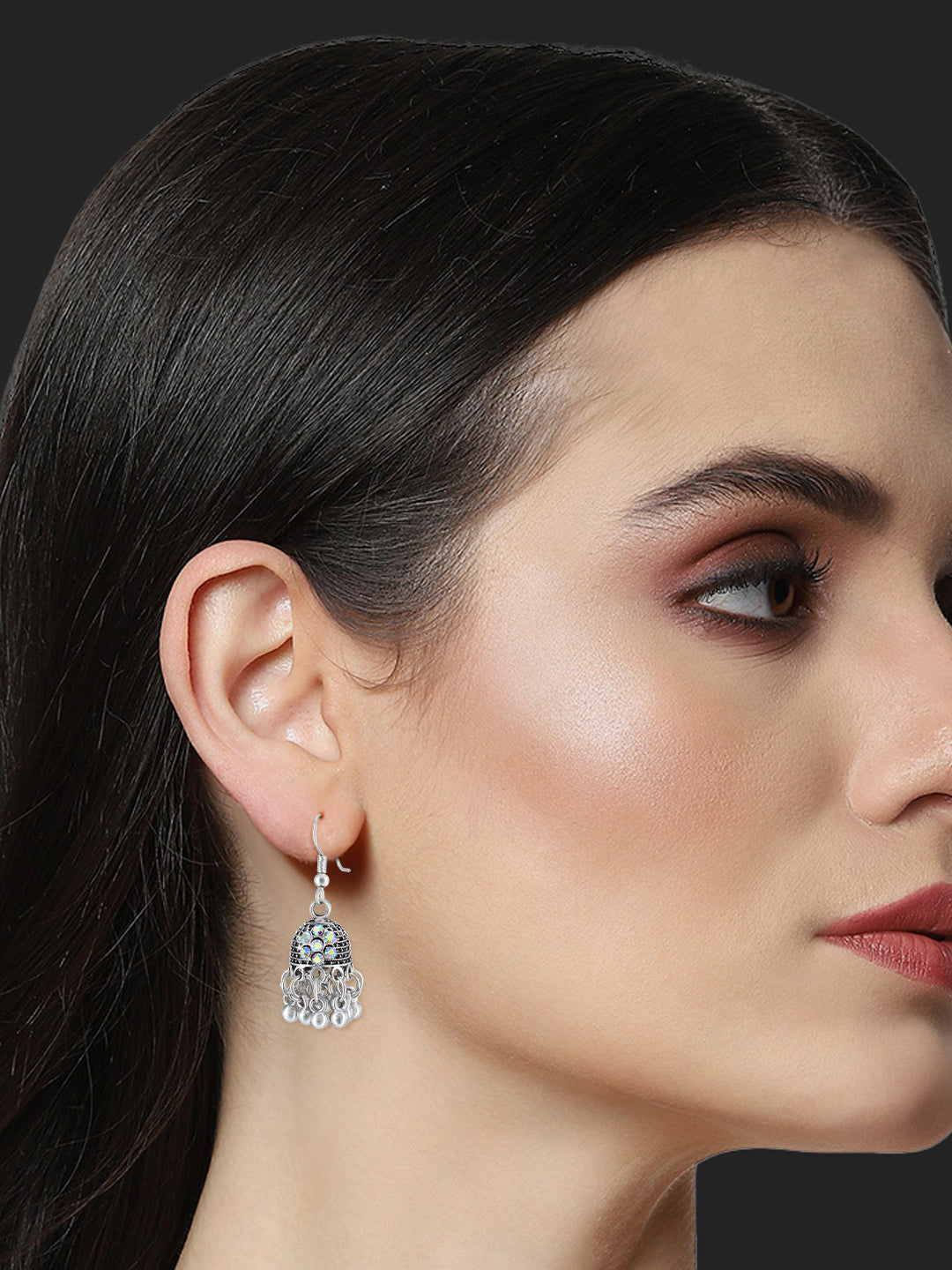 Oxidized Floral Jhumki Earrings
