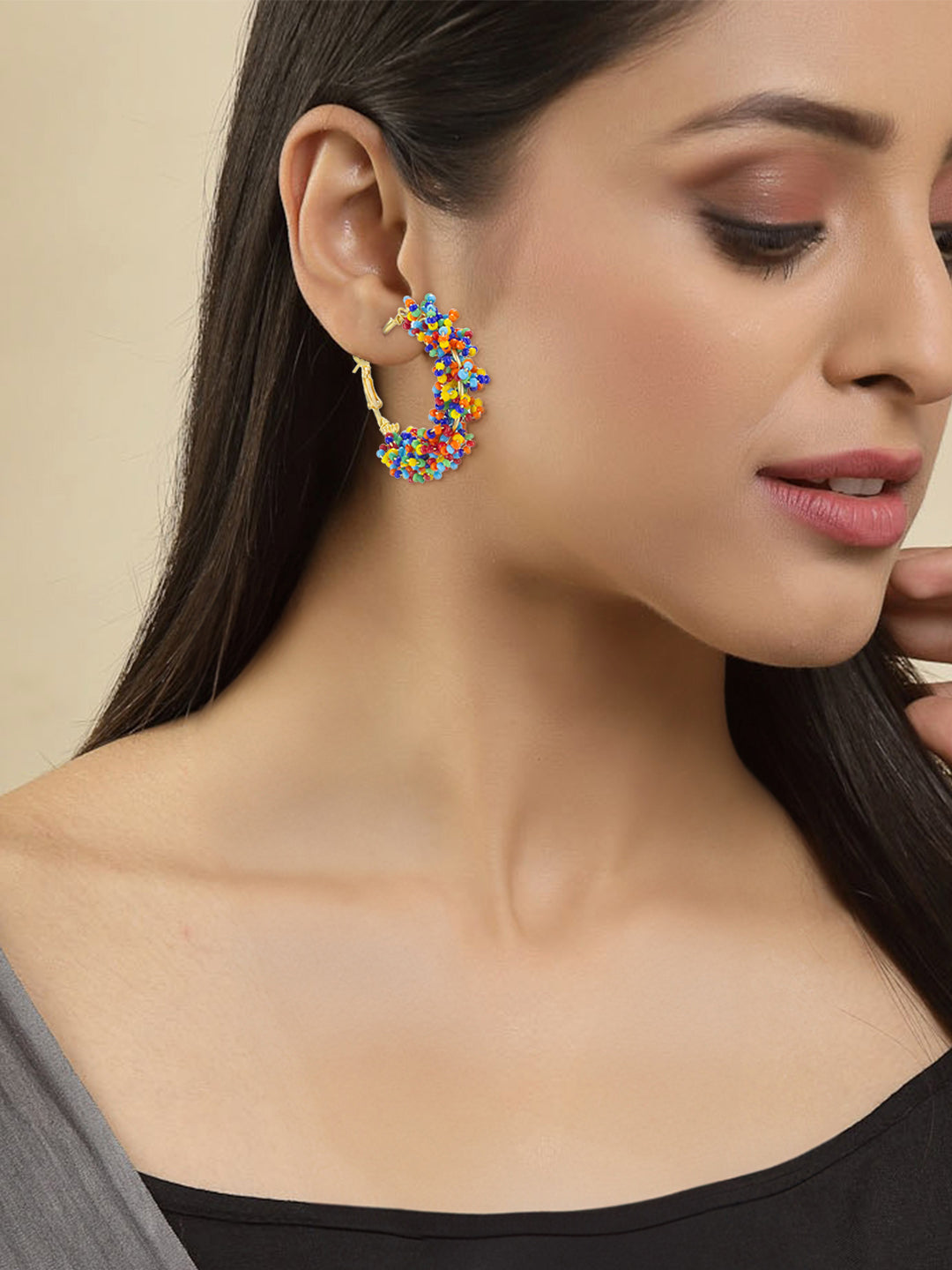 Multicolor Beads Hoop Earrings