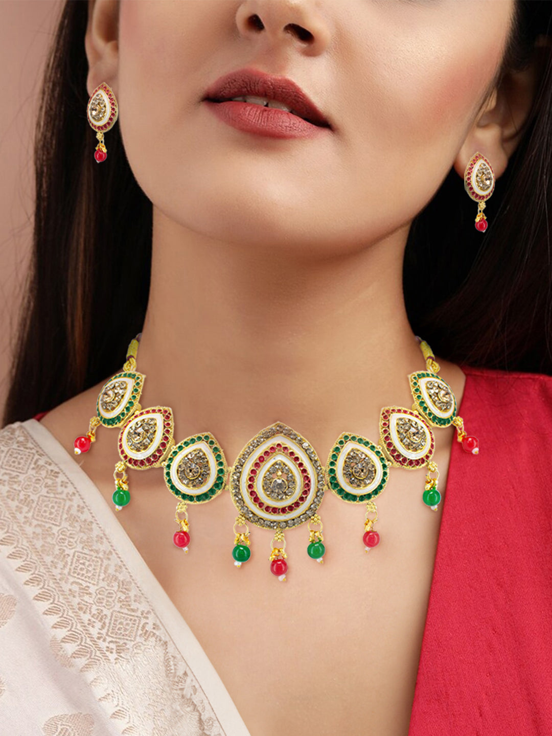 Red & Green Choker Jewellery Set