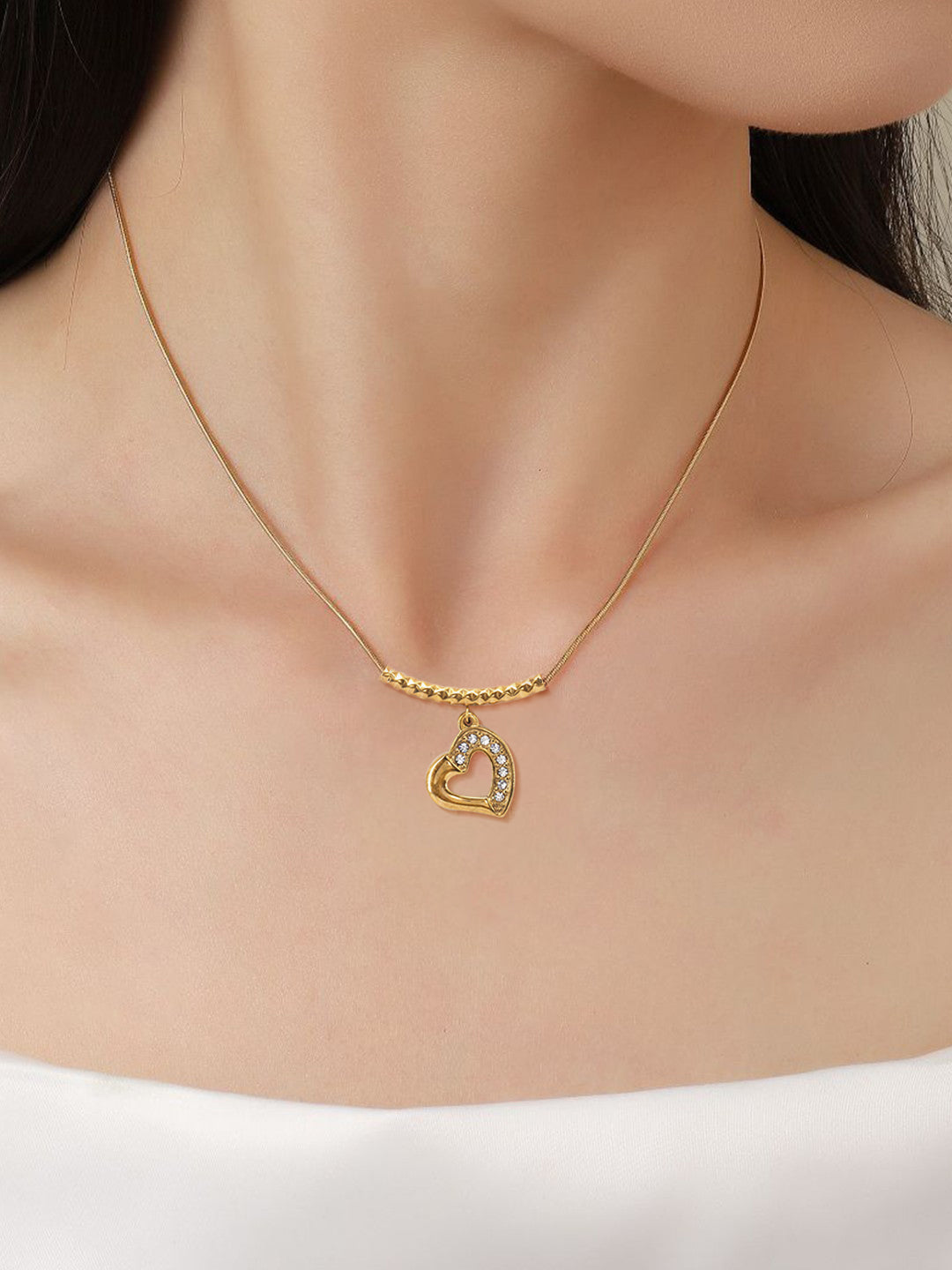 Stainless-Steel AD Heart Trendy Chain Necklace
