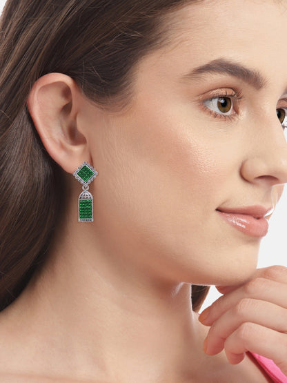 Green Square Drop Earrings