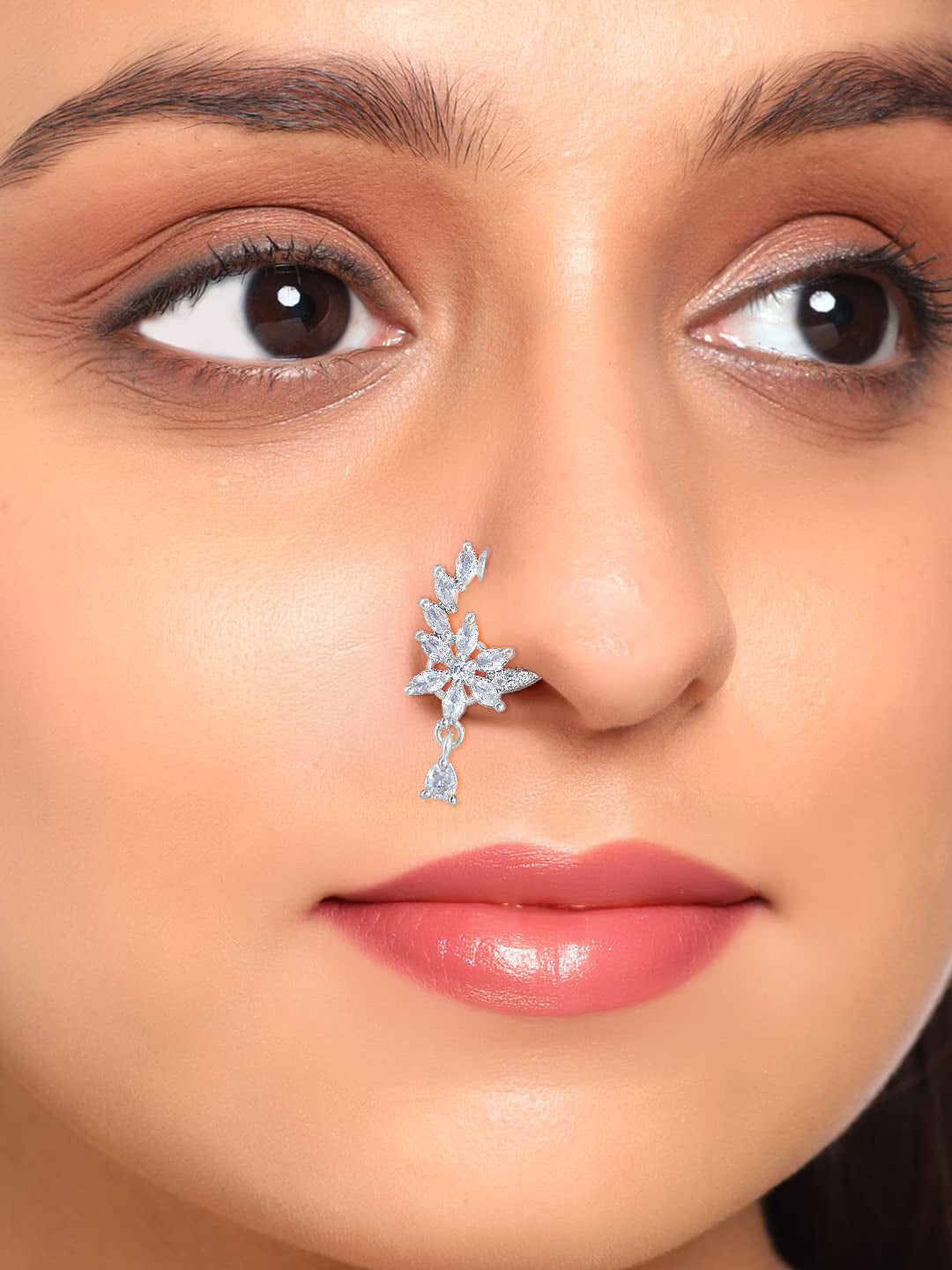 Set of Three Rhodium & Gold Plated American Diamond Non Piercing Nosepin