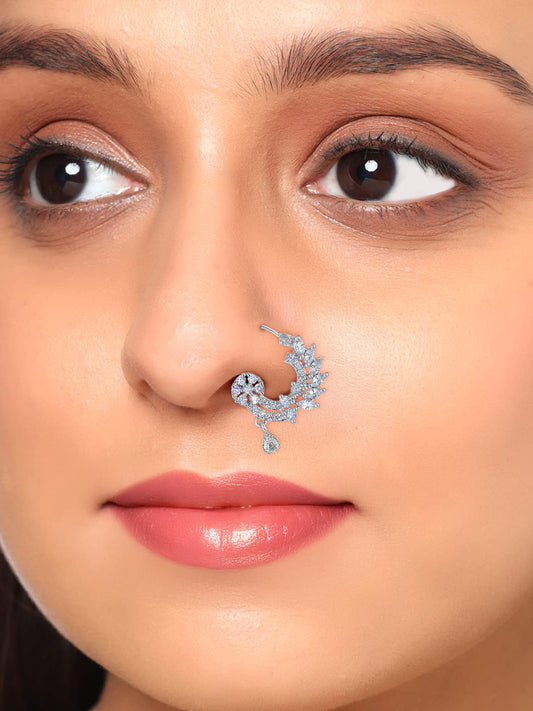Rhodium Plated American Dimaond Drop Nose Ring