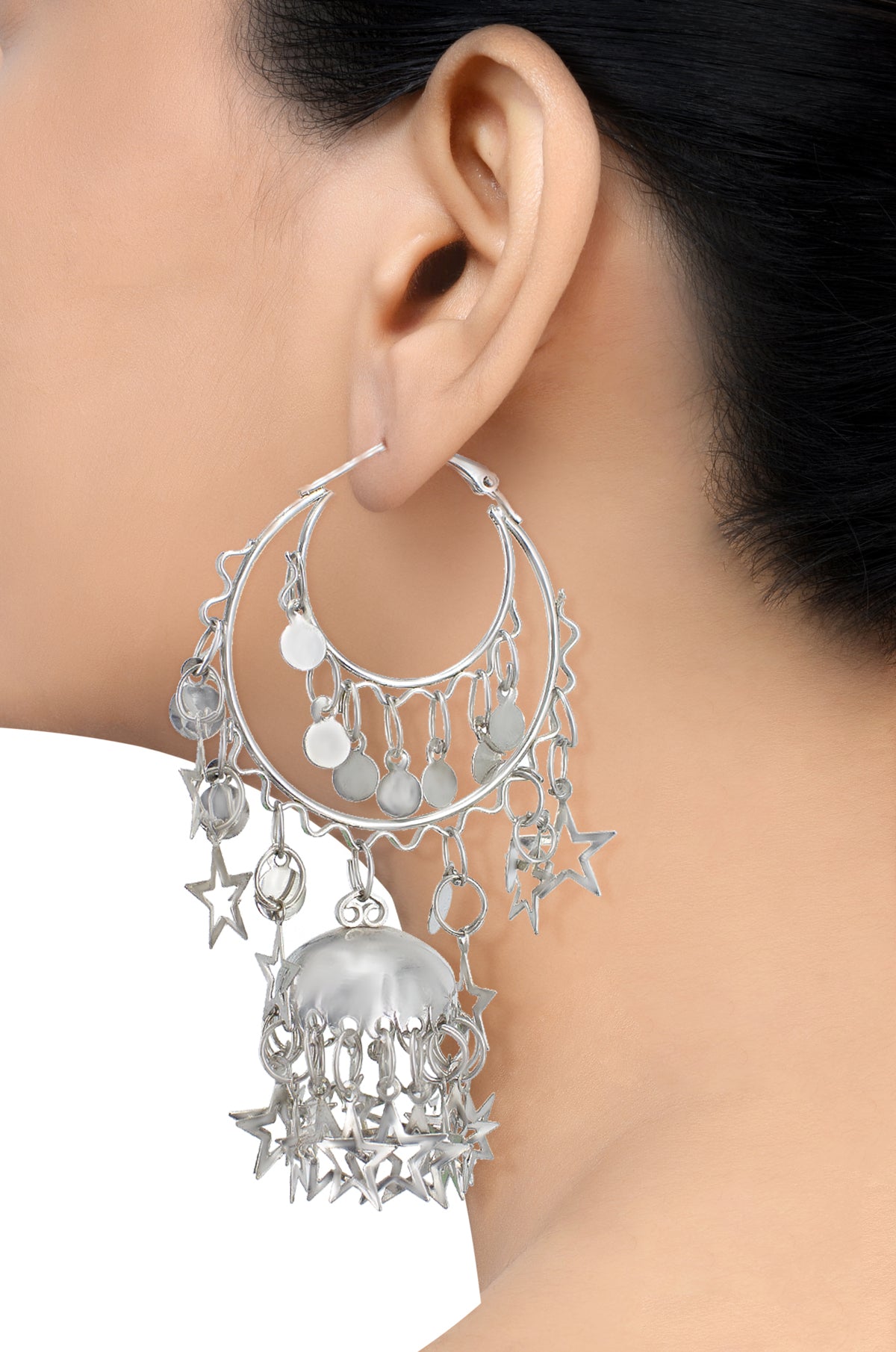 Oxidized Chandbaali Jhumka Star Drop Earrings