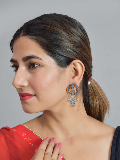 Silver Oxidized Circular Jhumki Drop Earrings