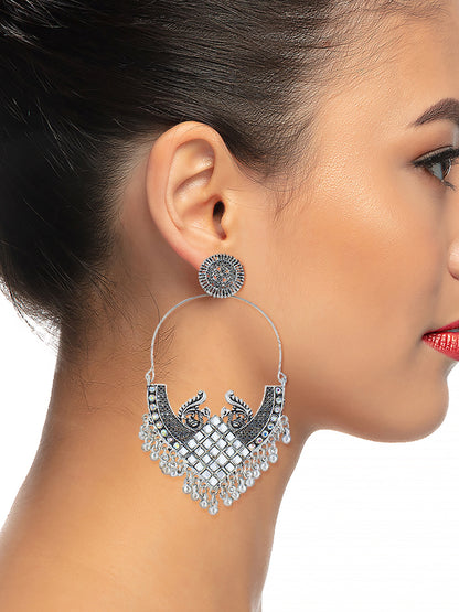 Oxidized Floral Peacock Chandbaali Earrings