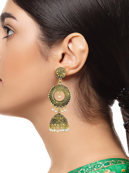 Antique Floral Beads Drop Jhumka Earrings