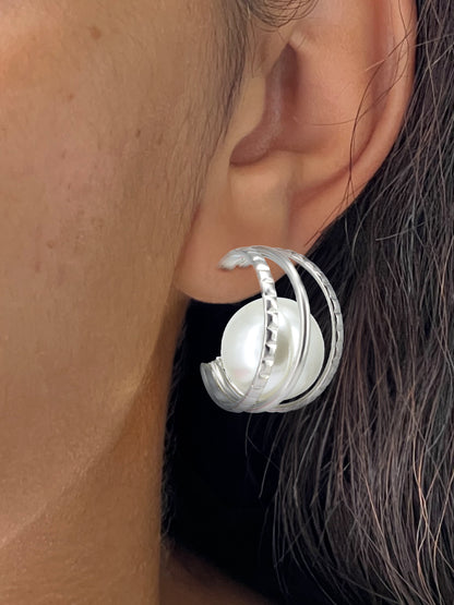 Pearl Half Hoop Earrings