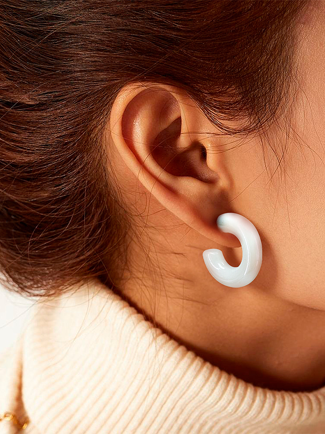 White Half Hoop Earrings