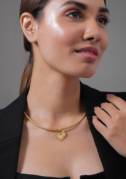 Anti Tarnish Stainless Steel Trendy Heart Hasli Choker Necklace