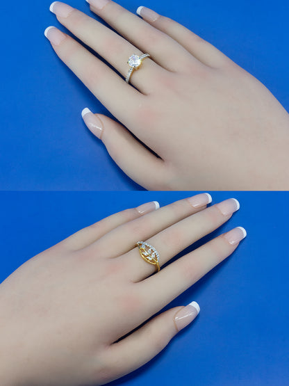 Set Of Two Gold Plated Solitaire American Diamond Adjustable Finger Rings