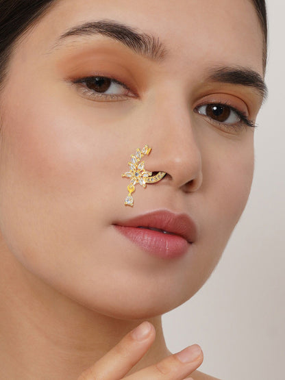 Gold Plated American Dimaond Drop Non-Piercing Nose Ring