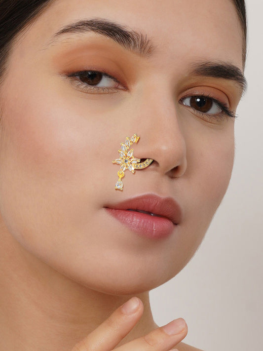 Gold Plated American Dimaond Drop Non-Piercing Nose Ring