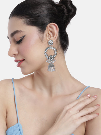 Pack of 2 Silver Oxidised Chandbali Jhumka Earrings