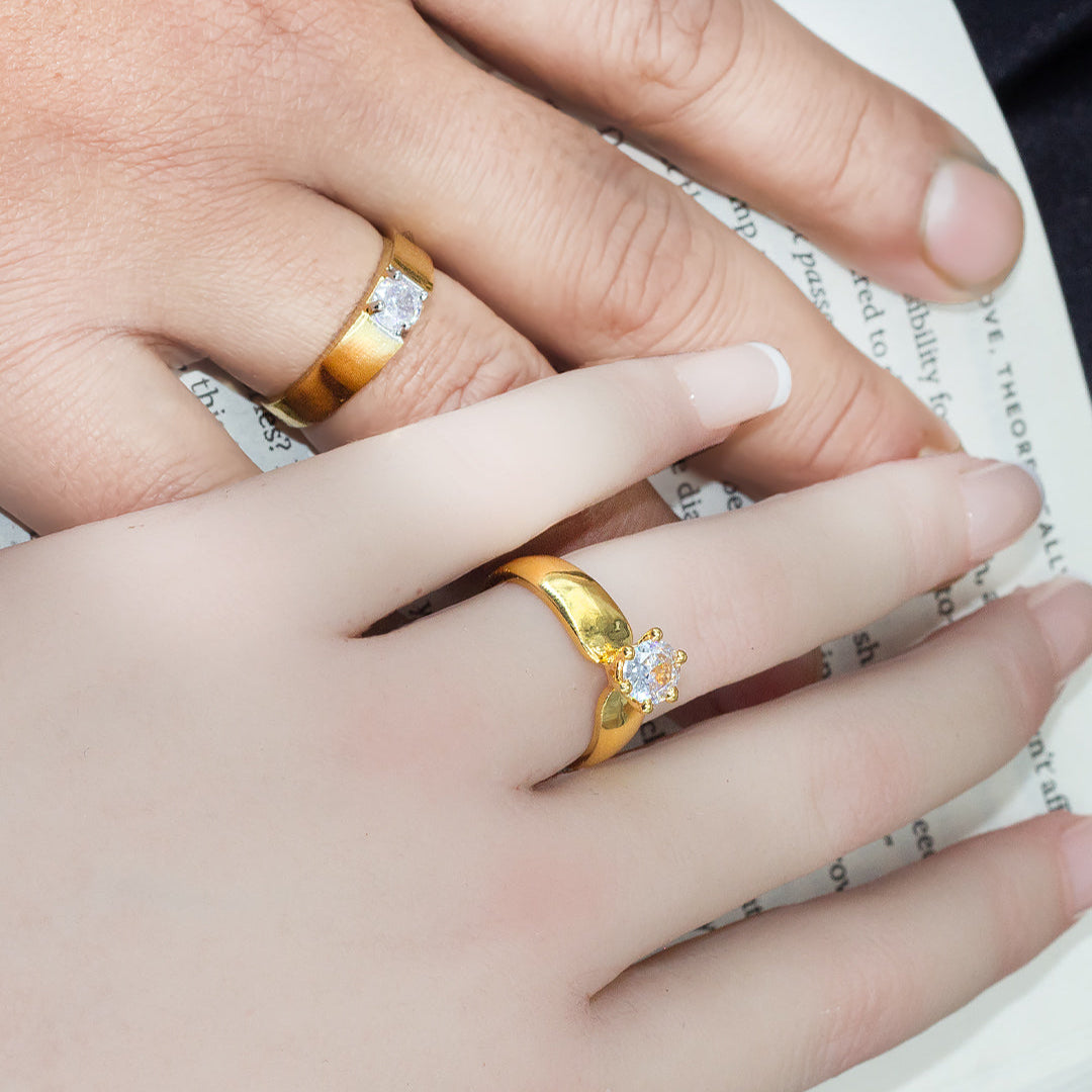 Trendy Set of Two Solitaire American Diamond Adjustable Couple Rings