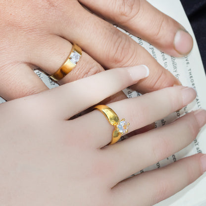 Trendy Set of Two Solitaire American Diamond Adjustable Couple Rings