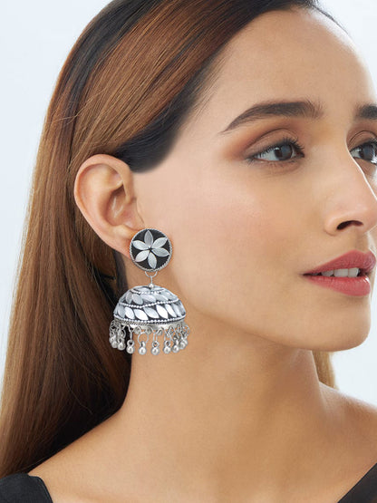 Black Beads Drop Jhumka Earrings