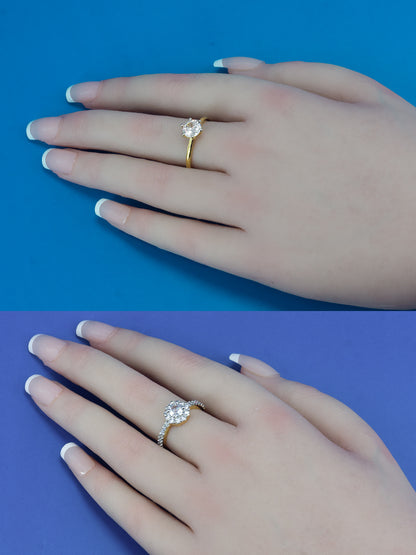 Set Of Two 1 kt Golden Solitaire American Diamond Trendy Adjustable Finger Rings