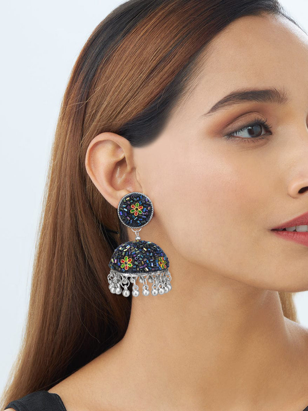 Blue Beads Drop Jhumka Earrings