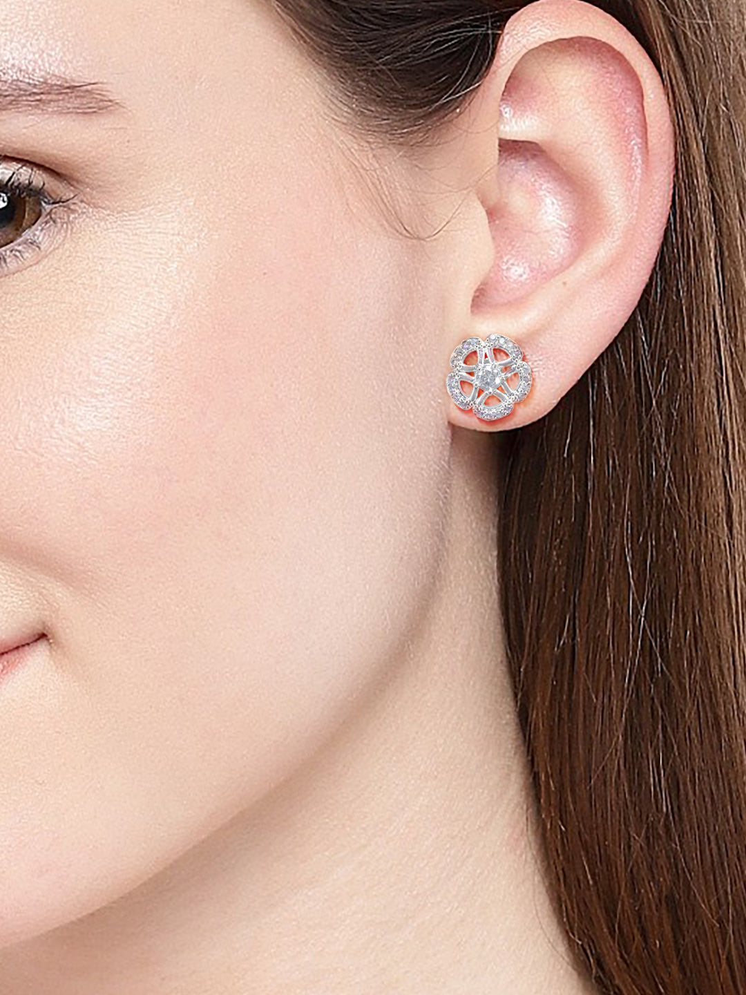 Pack Of 3 Rhodium Plated Geometric American Diamond Earrings