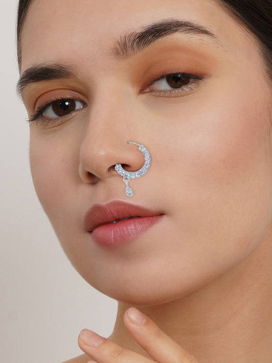 Rhodium Plated American Dimaond Drop Nose Ring